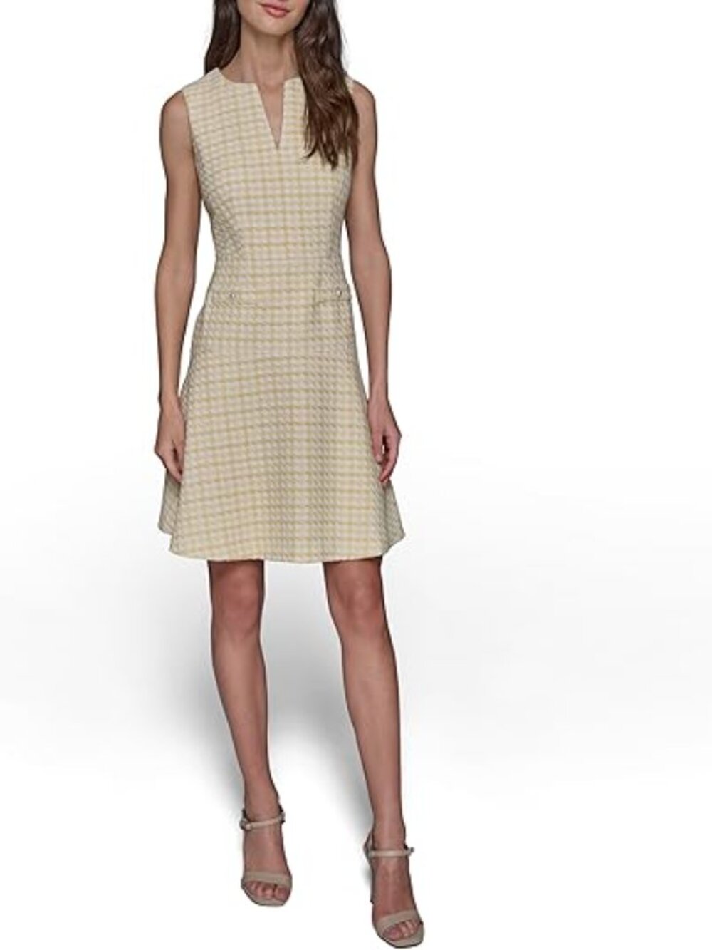 NWT Karl Lagerfeld Women's Tweed Printed High Scoop Neck A-line Dress Size 2